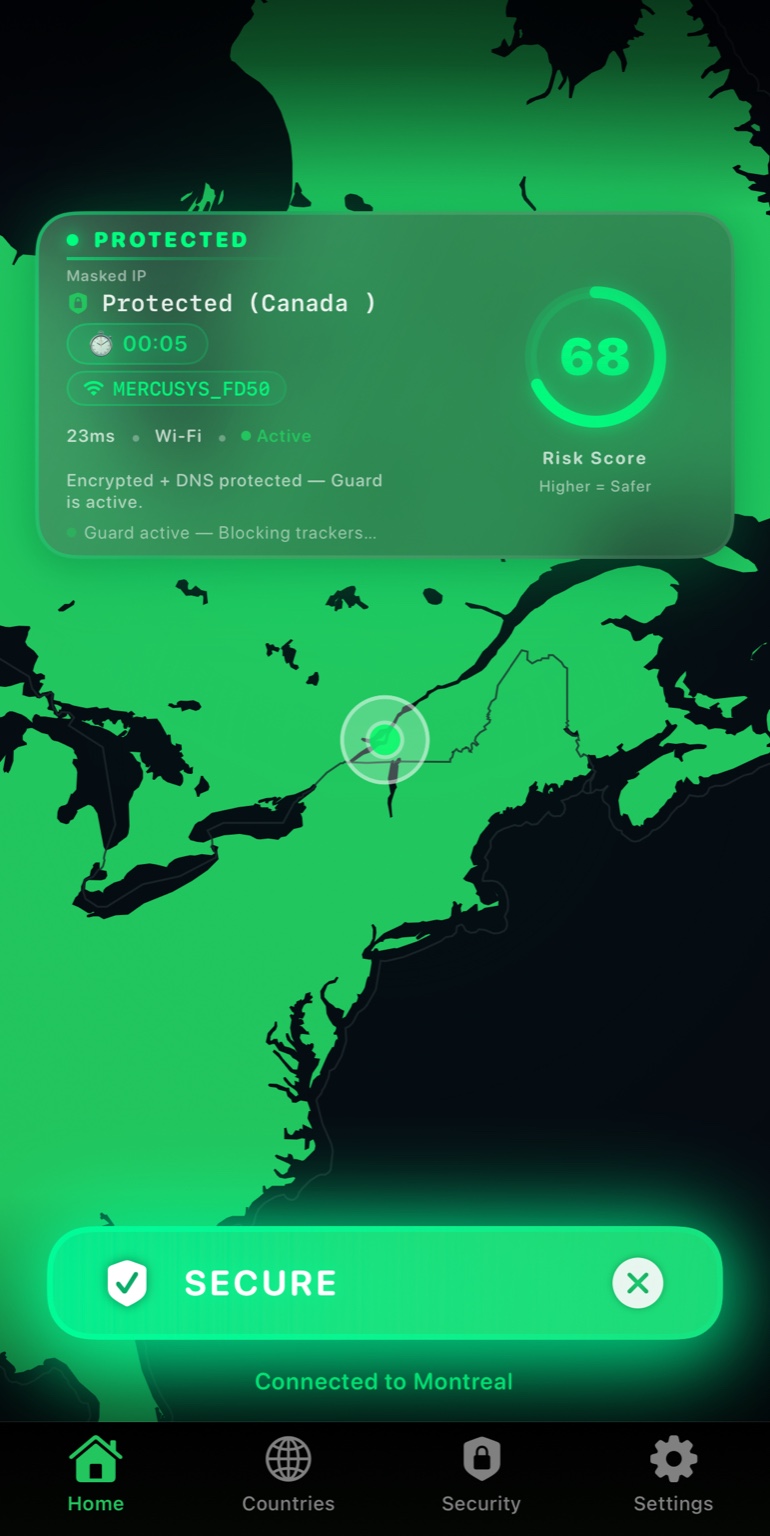 Protected or unprotected status screen